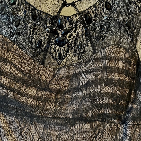 Jessica Simpson Cocktail Dress,Black Ruched Lace Size 10 - Picture 8 of 16